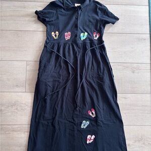 Vintage Bobbie Brooks Navy Polo Maxi Dress with Flip-Flop Embroidery